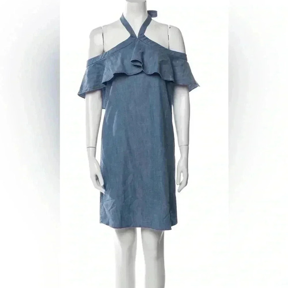 Alice and Olivia linen off shoulder casual sexy day 2nite denim  mini dress M - Picture 6 of 6